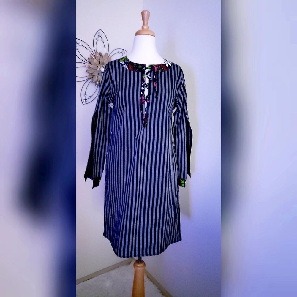 Linen lace up tunic dress